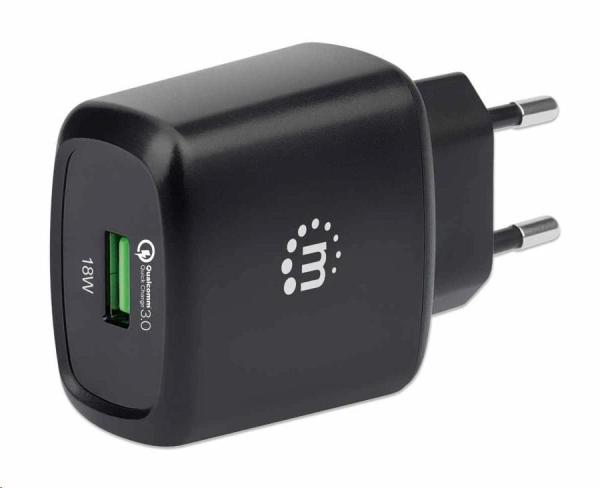 Nabíjačka Manhattan - 18 W,  USB-A,  Europlug,  čierna