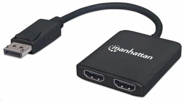 Manhattan Hub, MST hub DisplayPort na duálny HDMI (M/F), čierny