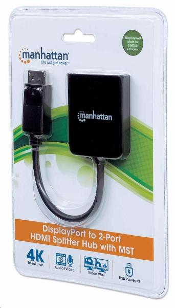 Manhattan Hub,  MST hub DisplayPort na duálny HDMI (M/ F),  čierny6