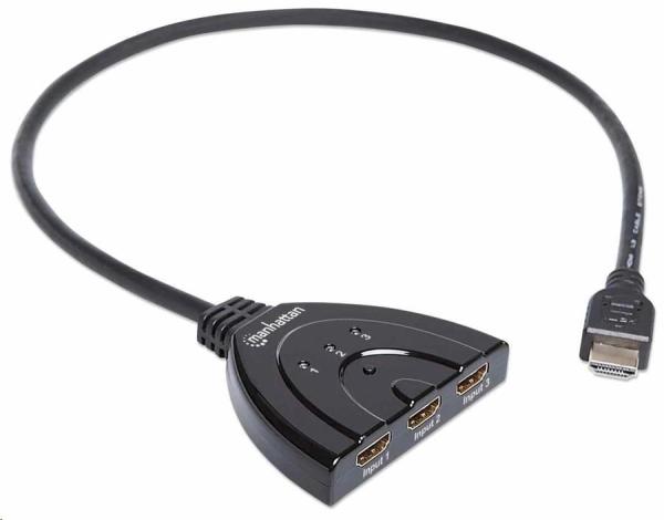 Manhattan HDMI Switch,  3-portový prepínač HDMI,  1080p,  čierny