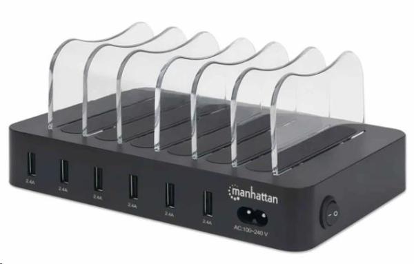 Manhattan USB nabíjacia stanica,  6-portová USB nabíjacia stanica,  USB-A,  čierna