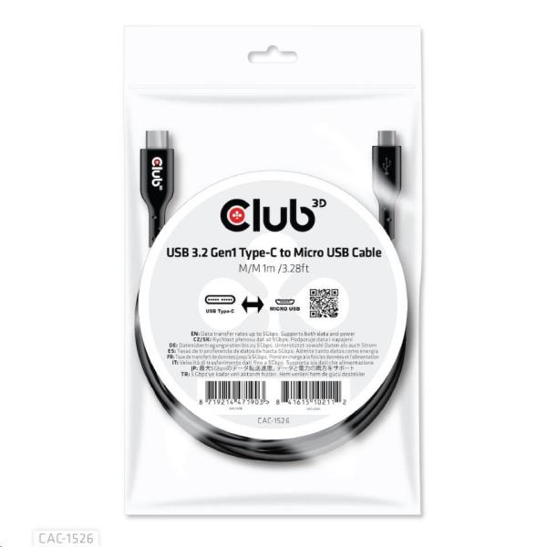Kábel USB Club3D 3.2 Kábel typu C na Micro USB (M/ M),  obojsmerný,  1 m1