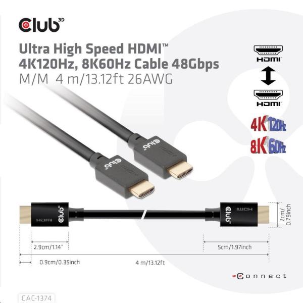 Club3D Kabel Ultra Rychlý HDMI™,  4K120Hz,  8K60Hz Cable 48Gbps (M/ M),  28AWG,  4m2