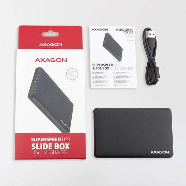 AXAGON EE25-SL,  USB 3.2 Gen 1 - SATA 6G,  2.5" SLIDE box,  bez skrutiek,  čierny0