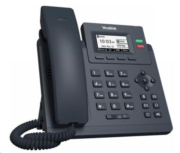 IP telefón Yealink SIP-T31P,  2, 3" grafika 132x64,  2x RJ45 10/ 100,  PoE,  2x SIP,  s adaptérom2