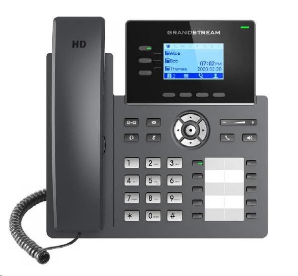 Grandstream GRP2604 SIP telefón, 2, 48" LCD podsv. displej, 6 SIP účty, 10BLF hr., 2x1Gbit porty