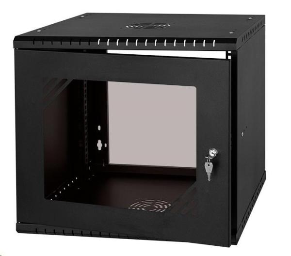 LEXI-Net 19" nástěnný rozvaděč Basic 9U 525x450,  skleněné dveře,  bez zad,  rozložený,  černý1