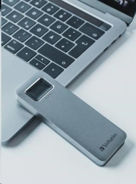 VERBATIM Externý SSD disk 1 TB,  Executive Fingerprint Secure SSD,  USB 3.2 Gen 1/ USB-C,  (W:356 MB/ s,  R:344 MB/ s),  sivá