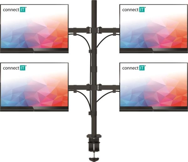 CONNECT IT QuadroArm Základný stolový držiak pre 4 monitory,  čierny3