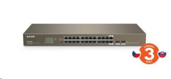 Tenda TEG1024F - 22-portový gigabitový ethernetový prepínač + 2x Combo SFP/ RJ45,  10/ 100/ 1000 Mb/ s,  bez ventilátora,  sto