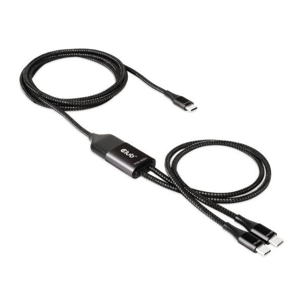 Nabíjací kábel Club3D USB Type-C,  nabíjací kábel Y na 2x USB Type-C max. 100W,  1.83m/ 6ft M/ M0