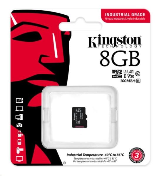 Karta Kingston 8GB microSDHC Industrial C10 A1 pSLC v jednom balení2