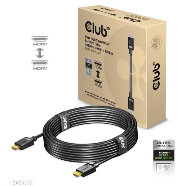 Club3D Ultra Rychlý HDMI™ Certifikovaný,  4K120Hz 8K60Hz 48Gbps M/ M 5m/ 16.4ft,  28 AWG
