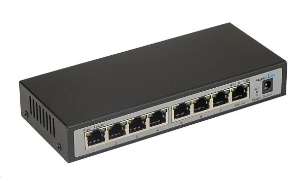 MaxLink reverzný PoE switch RSG-8-1P-DC 7x PoE IN,  1x PoE Out,  1x DC Out