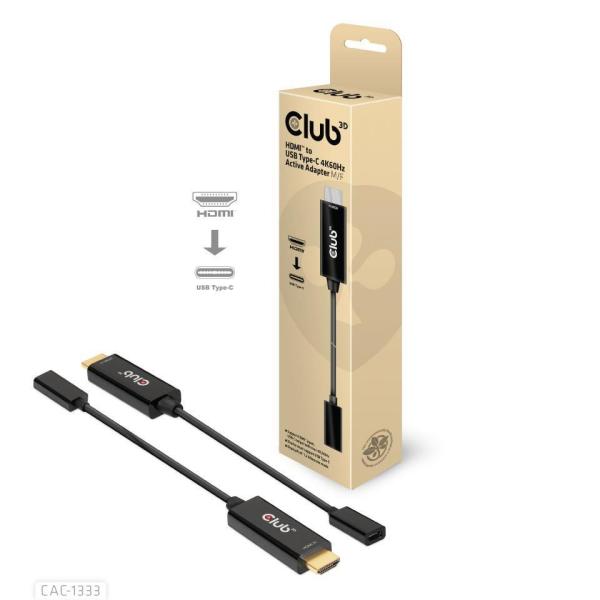 Club3D Aktívny adaptér HDMI na USB-C,  4K60Hz,  M/ F