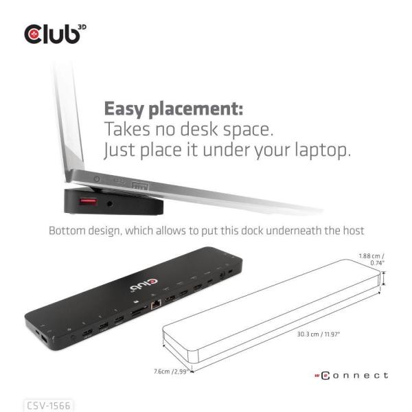 Club3D USB-C, Triple Display DP Alt mode Displaylink Dynamic PD Charging Dock so 120 W PS5