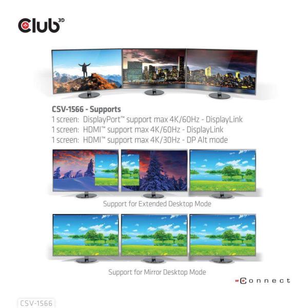 Club3D USB-C, Triple Display DP Alt mode Displaylink Dynamic PD Charging Dock so 120 W PS6