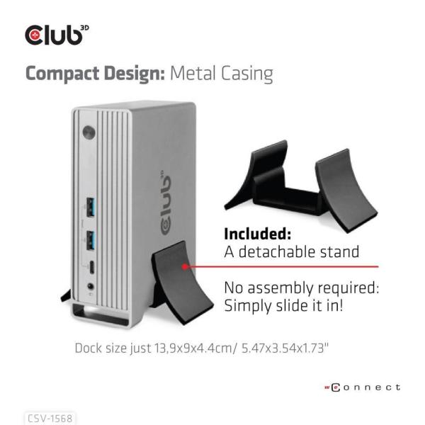 Club3D USB-C,  Triple Display DP Alt mode Displaylink Dynamic PD Charging Dock so 120 W PS8