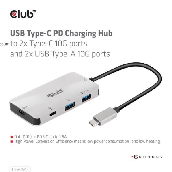 Club3D USB-C Gen2 PD hub pre 2x USB-C 10G porty a 2x USB-A 10G porty2