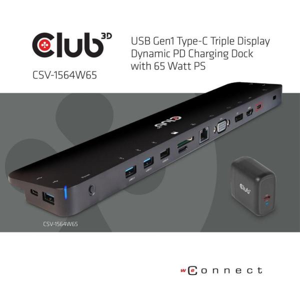 Dokovacia stanica Club3D USB-C 3.2 s napájacím adaptérom Triple Dynamic Display PD,  100 W1