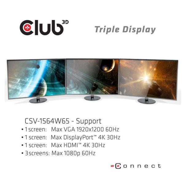 Dokovacia stanica Club3D USB-C 3.2 s napájacím adaptérom Triple Dynamic Display PD,  100 W5