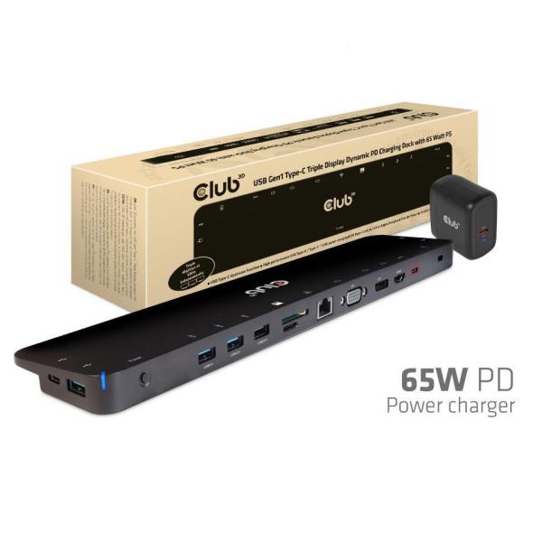 Dokovacia stanica Club3D USB-C 3.2 s napájacím adaptérom Triple Dynamic Display PD,  100 W6