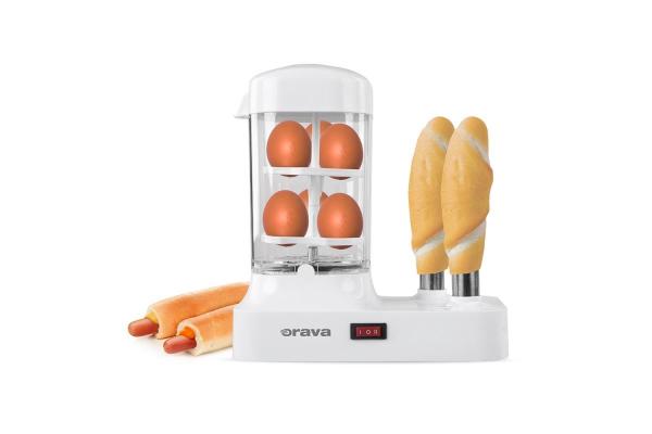 Orava HM-03 hotdogovač s nádstavcem na vaření vajec, 340 W, pro 6 párků, bílá