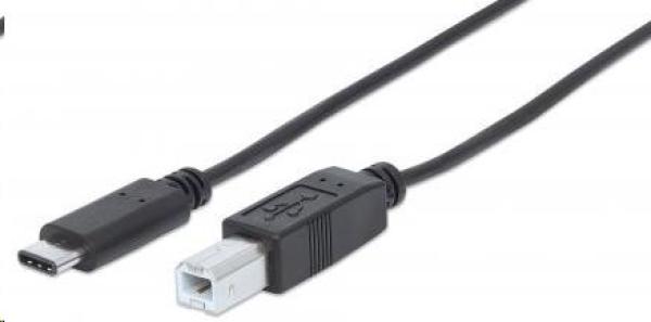 MANHATTAN USB kábel 2.0 B - USB 3.1 C,  (M/ M),  čierna