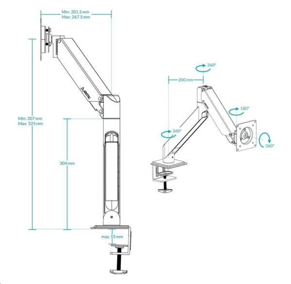 Držiak monitora ARCTIC X1-3D,  oceľ,  matná čierna10
