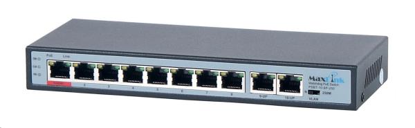 MaxLink PoE switch PSBT-10-8P-250 (náhrada za PSAT-10-8P-250),  10x LAN/ 8x PoE 250m,  802.3af/ at/ bt