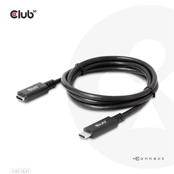 Club3D USB-C predlžovací kábel,  5Gbps,  60W(20V/ 3A),  4K60Hz (M/ F),  1m5