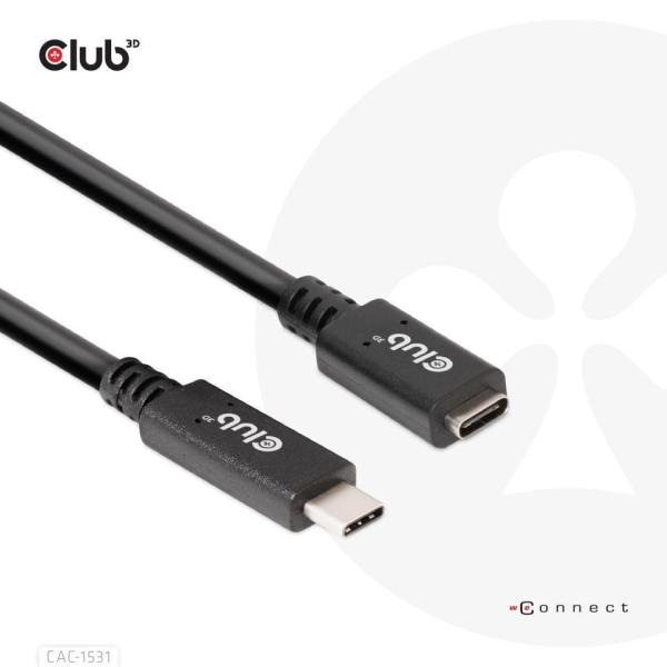 Club3D USB-C predlžovací kábel,  5Gbps,  60W(20V/ 3A),  4K60Hz (M/ F),  1m7