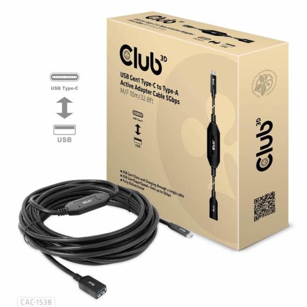 Club3D Kabel USB-C na USB-A,  Aktivní adaptér/ kabel,  5 Gbps (M/ F),  10m
