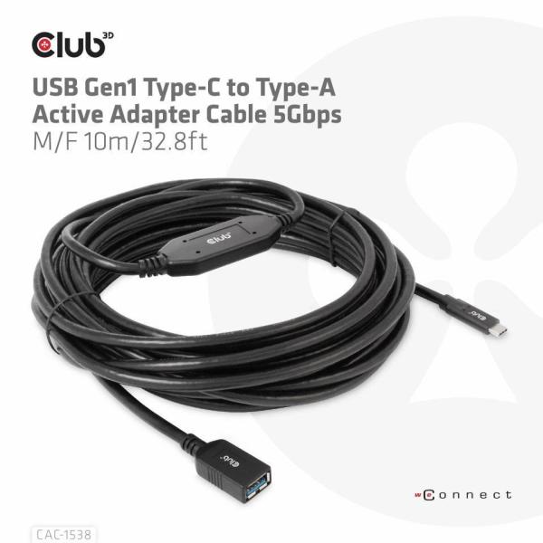 Club3D Kabel USB-C na USB-A,  Aktivní adaptér/ kabel,  5 Gbps (M/ F),  10m4