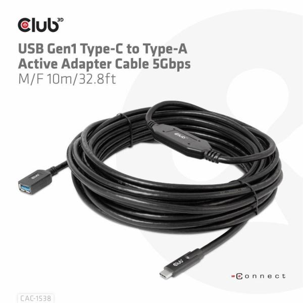 Club3D Kabel USB-C na USB-A,  Aktivní adaptér/ kabel,  5 Gbps (M/ F),  10m5
