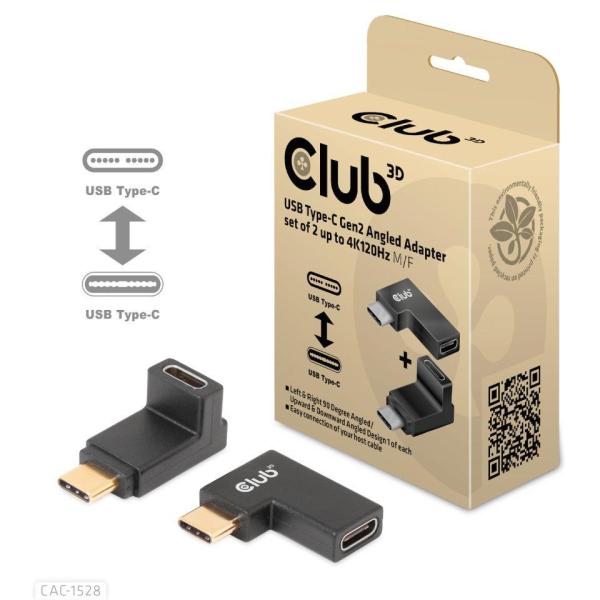 Club3D set adapterů USB-C Gen2 angled adapter set of 2,  4K120Hz,  240W,  (M/ F)