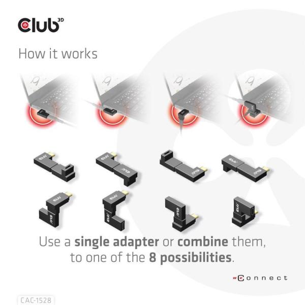 Club3D set adapterů USB-C Gen2 angled adapter set of 2,  4K120Hz,  240W,  (M/ F)3