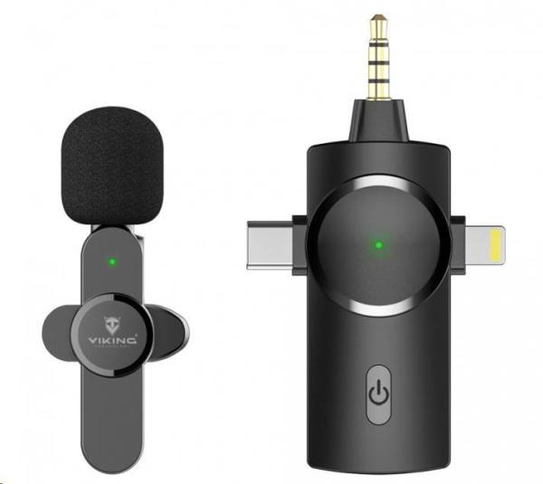 Bezdrôtový mikrofón Viking s klipom M360,  USB-C /  Lightning /  3, 5 mm jack