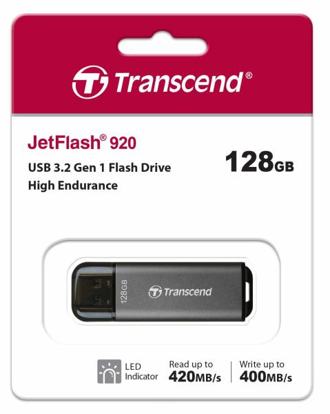 TRANSCEND Flash disk 128GB JetFlash®920,  TLC,  USB 3.2 (R:420/ W:400 MB/ s) čierna10