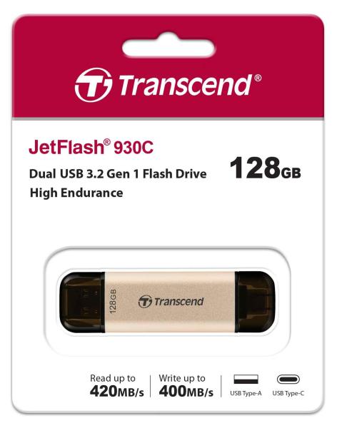 TRANSCEND Flash disk 128GB JetFlash®930C,  TLC,  USB 3.2/ USB typu C (R:420/ W:400 MB/ s) čierna1