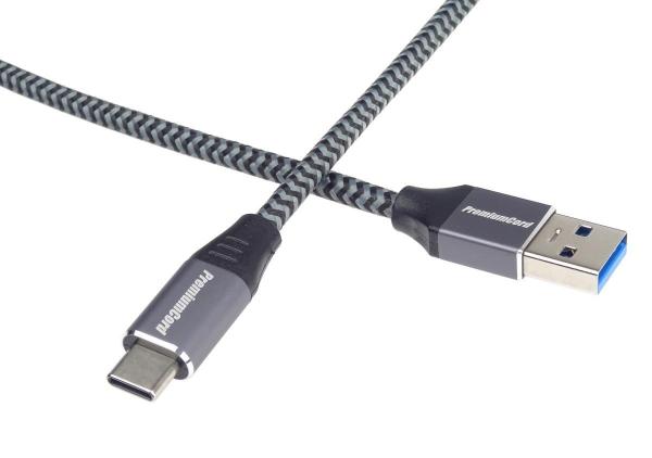 PREMIUMCORD USB-C na USB 3.0 A (USB 3.1 generácia 1,  3A,  5Gbit/ s) 1m opletenie4