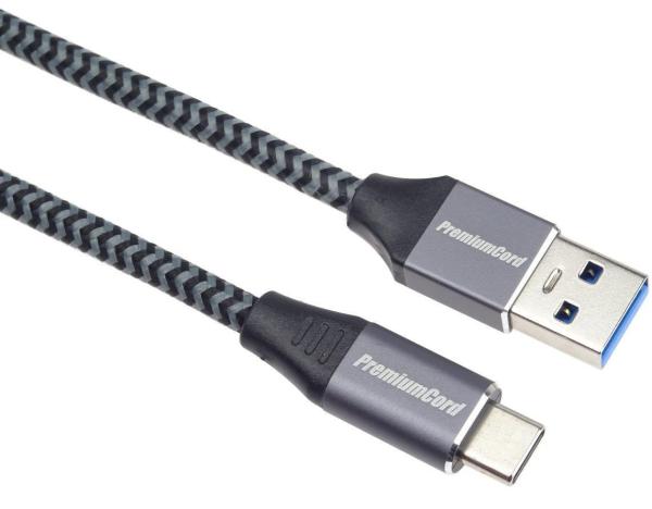 PREMIUMCORD USB-C na USB 3.0 A (USB 3.1 generácia 1,  3A,  5Gbit/ s) 3m opletenie