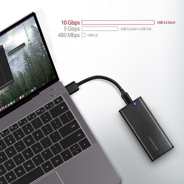 AXAGON EEM2-SBC,  USB-C 3.2 Gen 2 - M.2 SATA SSD kovový box RAW,  bez skrutiek3