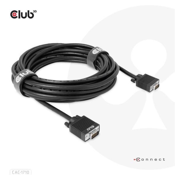 Club3D kabel oboustranný VGA,  M/ M,  28AWG,  10m6