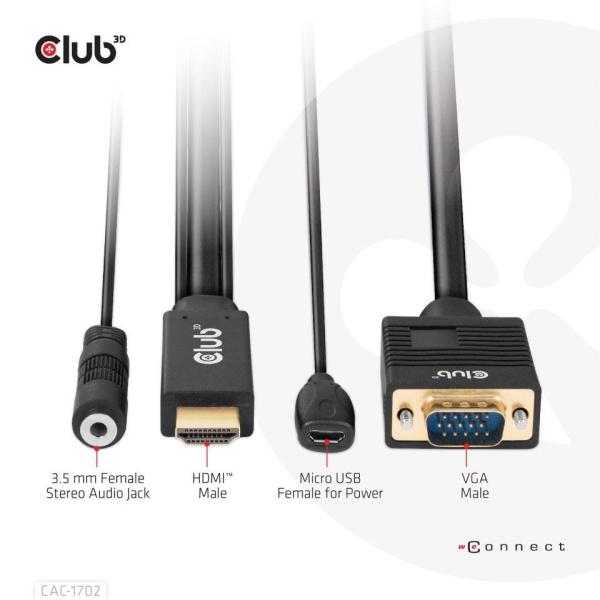 Club3D kábel HDMI na VGA,  M/ M,  28AWG,  2 m6