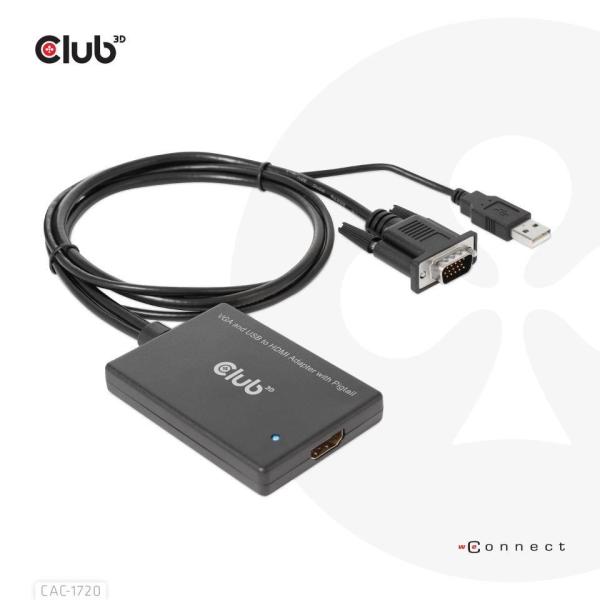 Club3D kabel VGA a USB-A na HDMI s ocáskem,  M/ F,  0.6m4