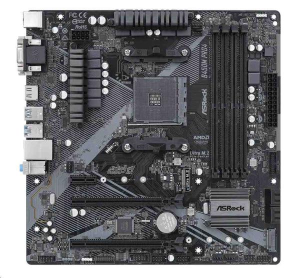 ASRock MB Sc AM4 B450M PRO4 R2.0,  AMD B450,  4xDDR4,  1xHDMI,  1xDVI,  1xVGA,  mATX3