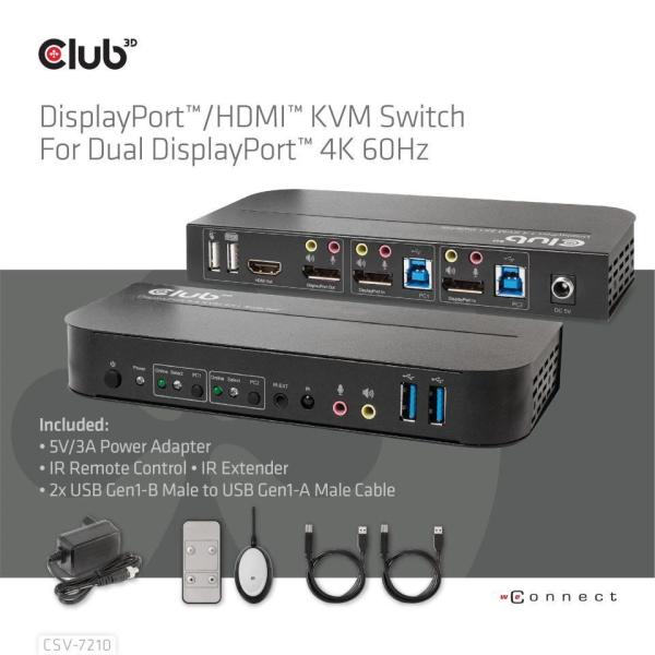 Club3D Network Switch - Prepínač,  DP/ HDMI KVM prepínač - Dual DP 4K 60Hz1