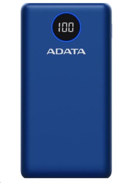 ADATA PowerBank P20000QCD - externá batéria pre mobilný telefón/ tablet 20000mAh,  2, 1A,  modrá (74Wh)