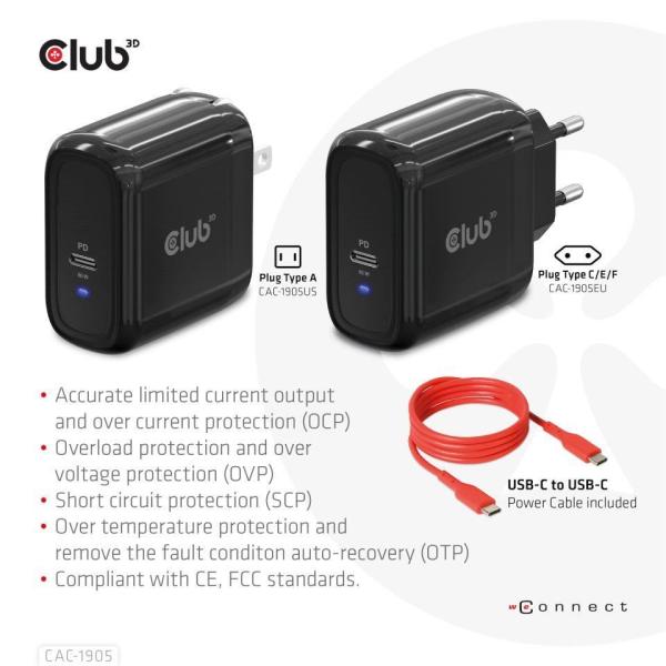 Cestovná nabíjačka Club3D PPS 65W technológia GAN, USB Type-C, Power Delivery(PD) 3.0 Podpora2